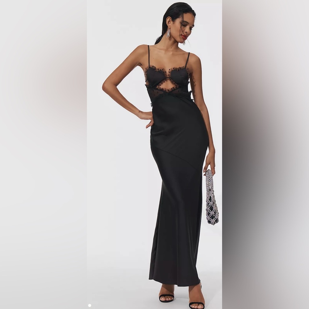 For Love & Lemons Black Hearts Slip Maxi Dress